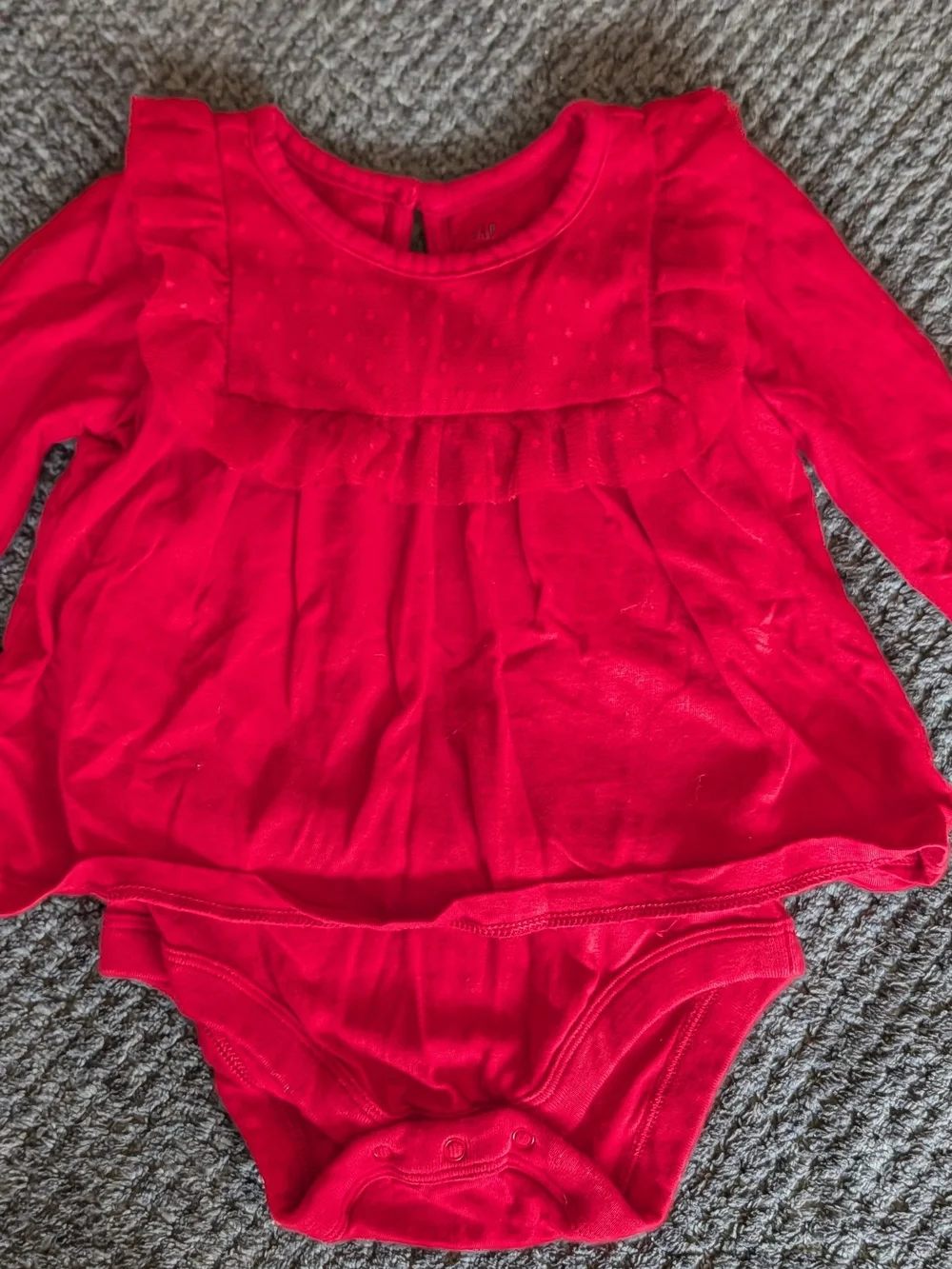 Baby Gap Bright Red Swiss Dot Mesh Ruffle Long Sleeve Dress Onesie 6-12M